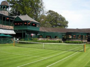 Tennis su erba artificiale intasato in gomma verde