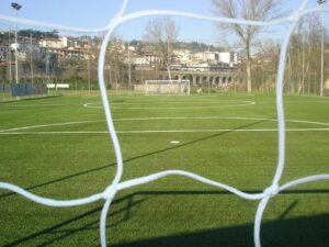 colored infill artificial grass soccer field 