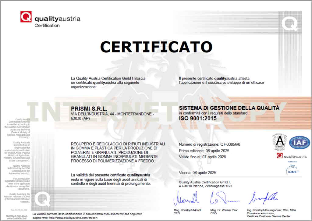 Prismi Certificate ISO 9001